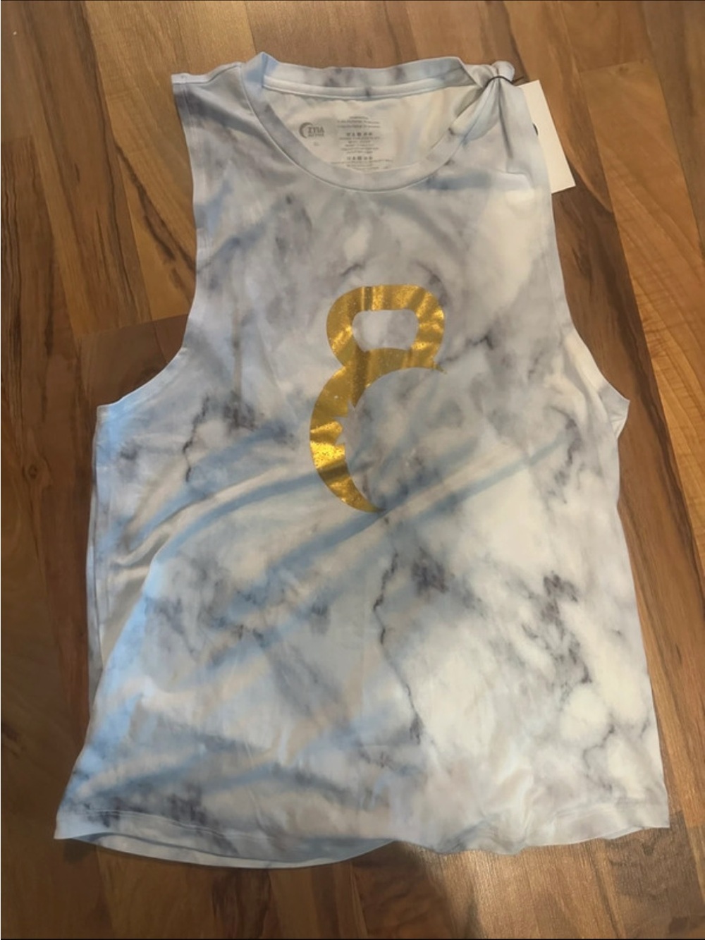 ZYIA White and Light Gray Marble Tank with Gold Foil Graphic
